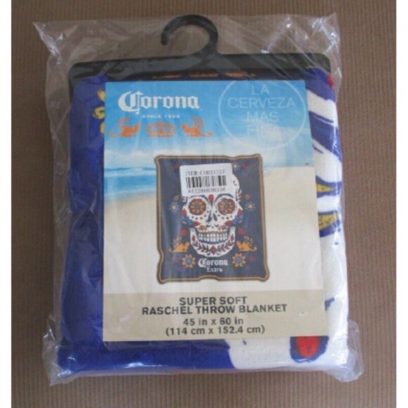 New Corona Extra Sugar Skull Plush Fleece Throw Blanket GIFT Beer Bottle Logo - Picture 2 of 2